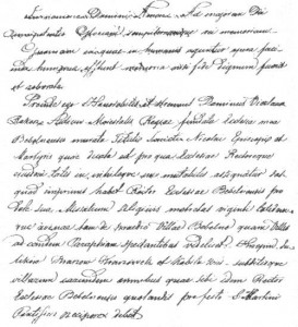Fragment (fałszywego) odpisu aktu erekcyjnego bebelskiego kościoła. Cz. Hadamik, Bebelno koło Włoszczowy..., Kielce 2004, s. 41.