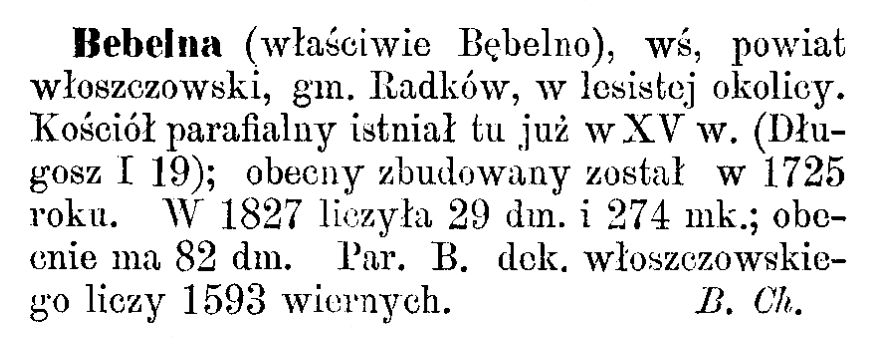 Opis Bebelna w Słowniku Geograficznym Królestwa Polskiego i innych krajów słowiańskich.