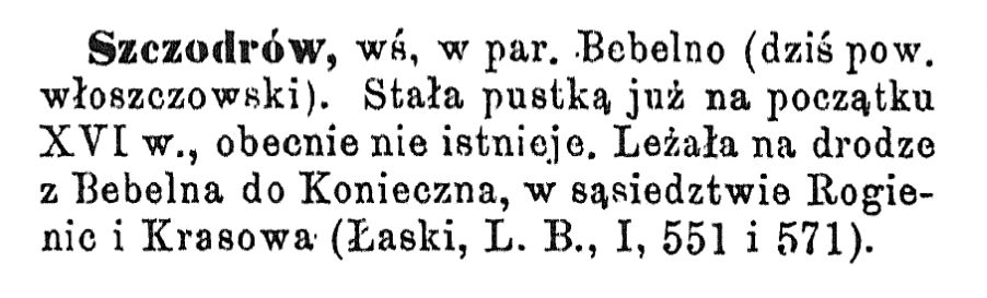 Opis Szczodrowa w Słowniku Geograficznym Królestwa Polskiego i innych krajów słowiańskich.