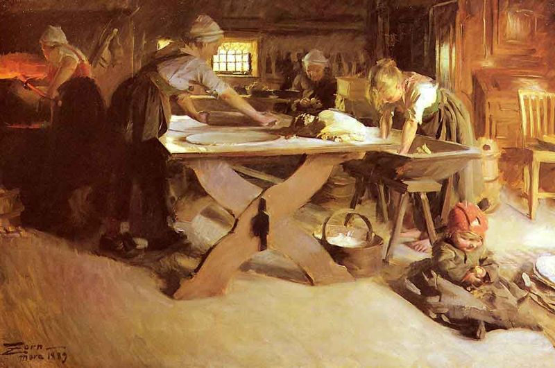 A. Zorn, Pieczenie chleba, 1889, olej na płótnie.