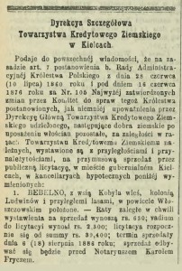 Ogłoszenie o licytacji dóbr Bebelno i Ludwinów w Gazecie Warszawskiej z 1886 roku. 